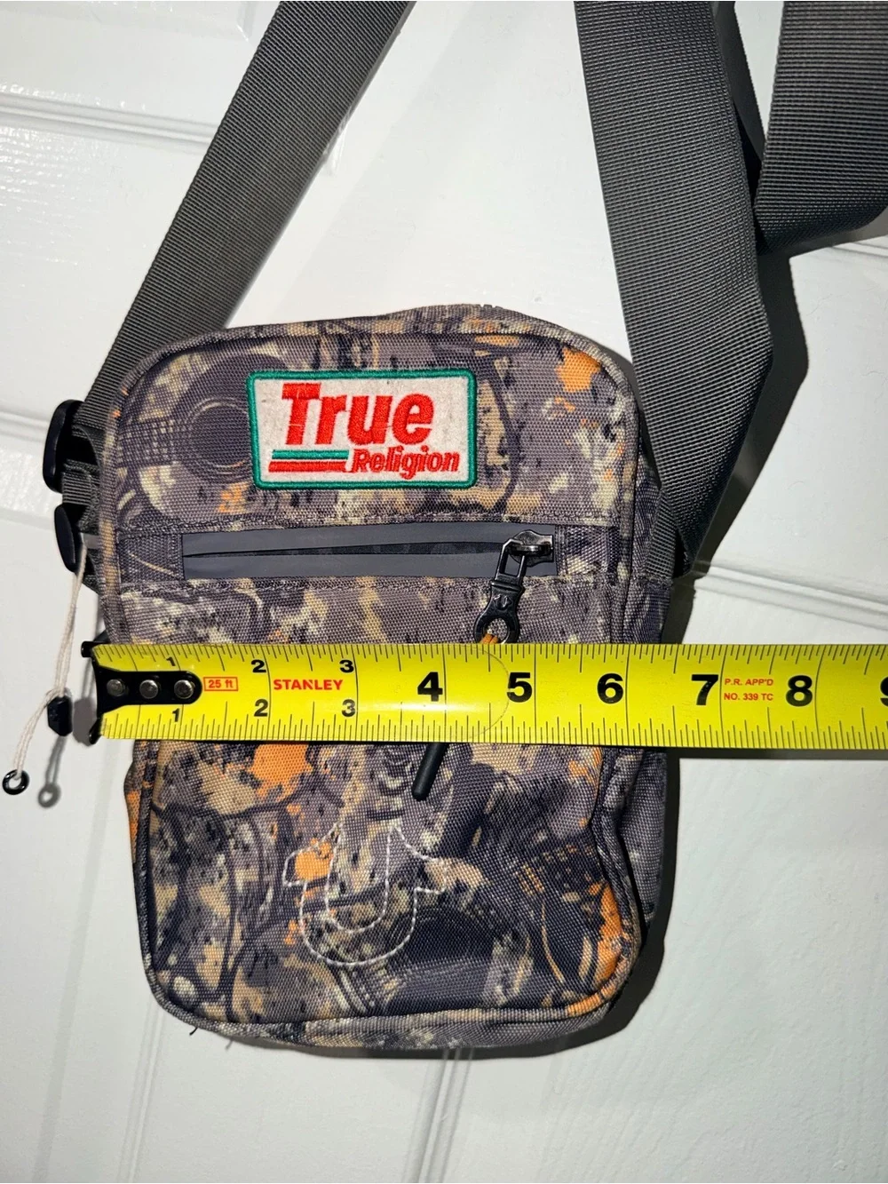True Religion Camo Print Crossbody Bag Grey Orange Utility Shoulder Bag